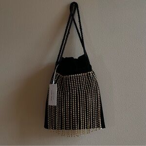 Velvet drawstring rhinestone bag